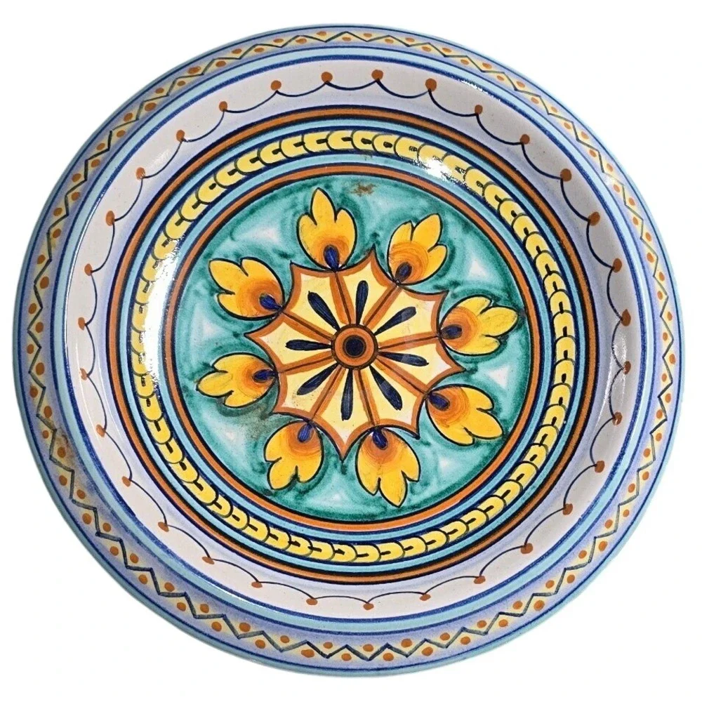 Balducci Enzo Assisi Italy Hand‎ Painted Ceramic Bowl 8 Inch Blue Yellow Floral